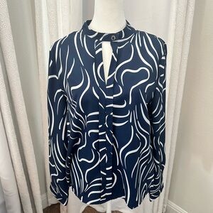 Navy and White SHEIN Blouse with button neck.